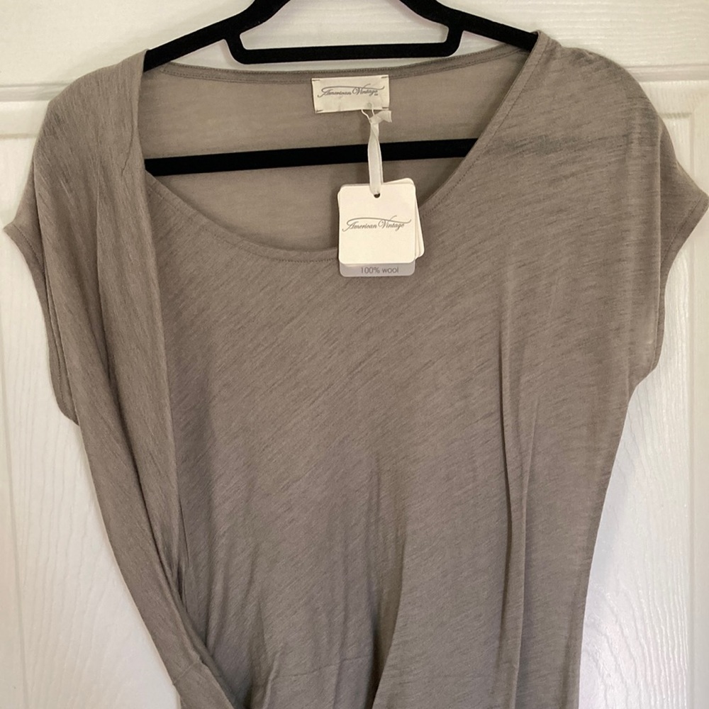 American Vintage Pullman Tunic Tee Shirt Top Gray Lightweight Tissue Wool M NWT - Picture 6 of 13